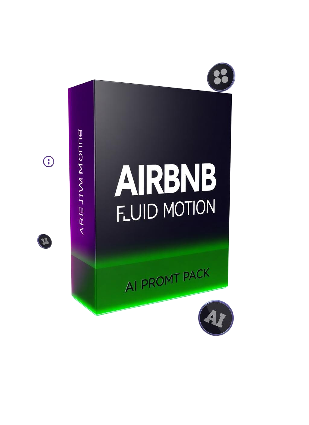 Airbnb Fluid Motion AI prompt pack 3D product box with green glow
